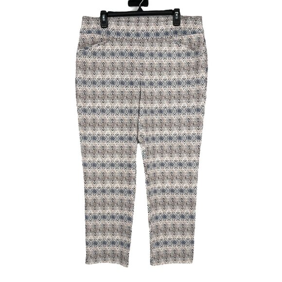 Chicos Josie So Slimming Slim Ankle Pant Ikat Stripe White Blue Size Large NWT - Picture 1 of 11
